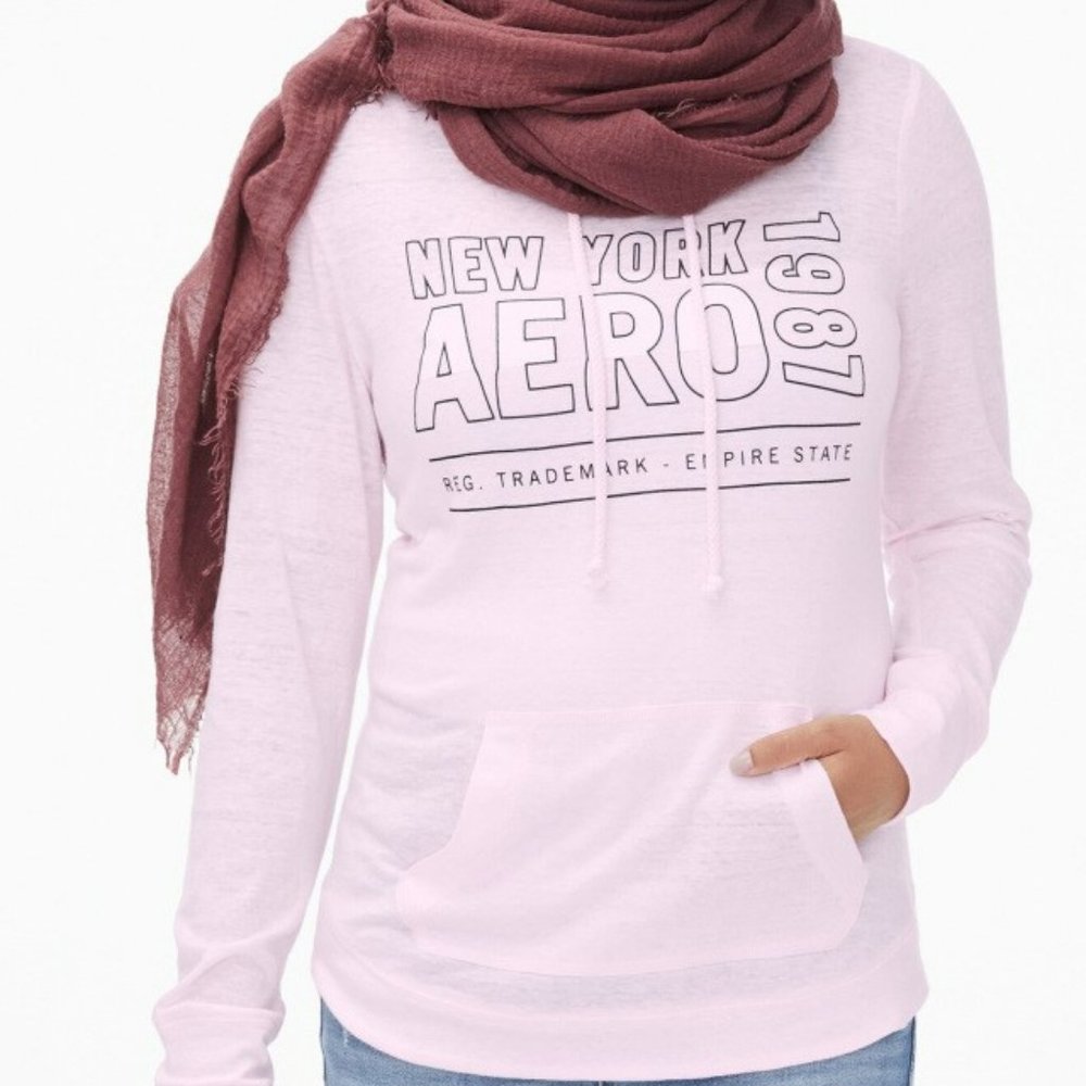 AEROPOSTALE Long Sleeve Outlined AERO Hooded Tee 1987